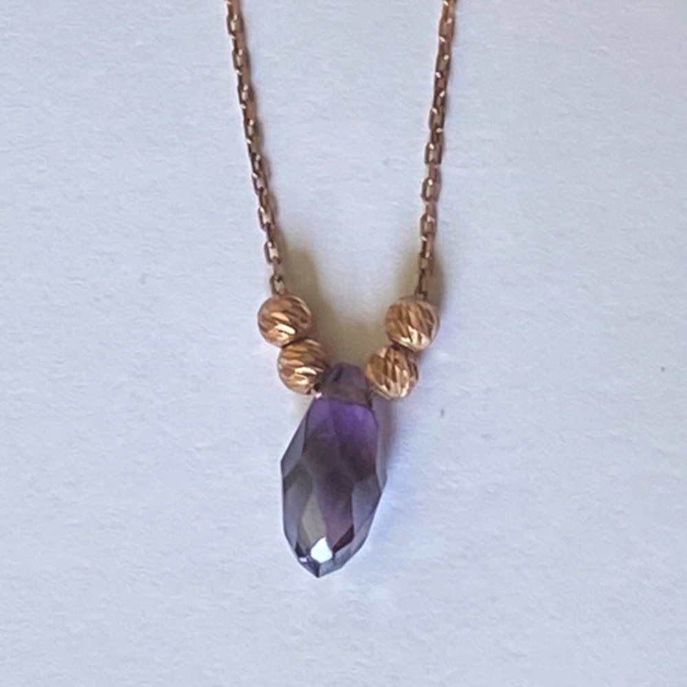 925 Silver necklace purple drop crystal glass bead - Picture 4 of 4